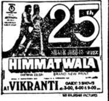 MoviesUpdatez's tweet photo. #43YearsOfHimmatWala
Hyderabad, Vikranti 217 Days Eun.
Replaced with #UmraaoJaan
#Jeethendra #SrideviKapoor
A Film by @Ragavendraraoba #Himmatwala https://t.co/tX4AHfq7HC