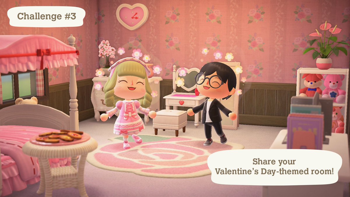 Islanders, it’s time for the third challenge! 💗

Share your Valentine’s Day-themed room with the community in the replies! ⬇️ #AnimalCrossingNewHorizons