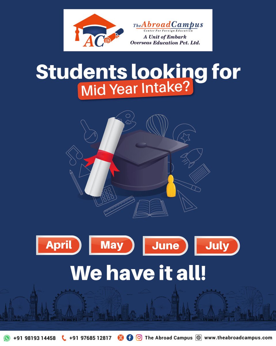 theabroadcampus's tweet photo. Missed the usual intake timelines? 

There are still great options waiting for you. Let’s find the right one and get you started. ✨

📞 Connect with The Abroad Campus today
+91 98203 77109

#theabroadcampus #studyabroadconsultants #educationisthekey #studystudystudy https://t.co/m50F6Az0mu