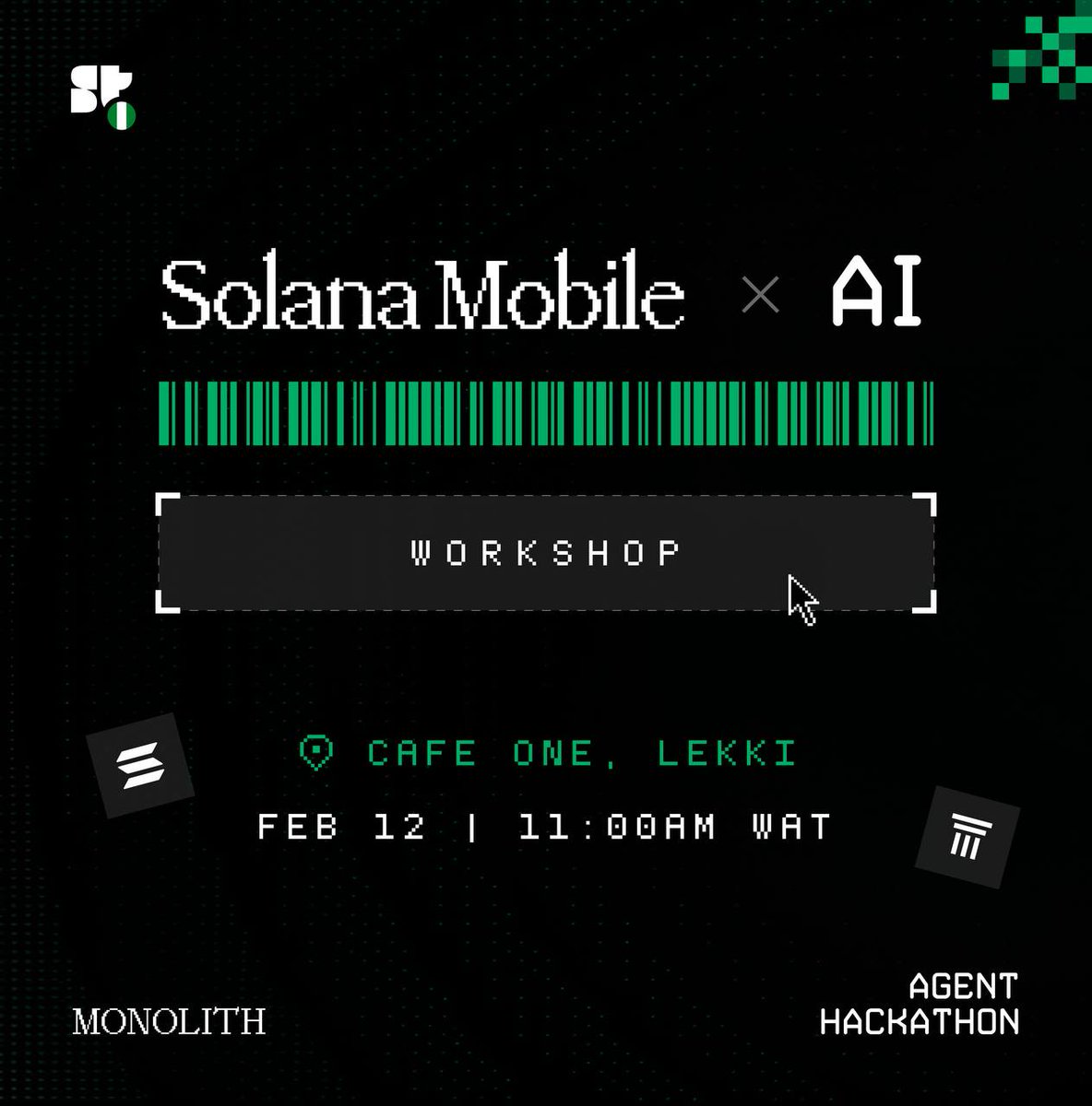 Hi builders in Lagos 👋

<a href="/SuperteamNG/">Superteam Nigeria</a> is hosting a Solana Mobile X AI workshop 👨‍💻 on Thursday, the 12th feb.

Come learn how to deploy your agent and build your first <a href="/solana/">Solana</a> app for the Solana Mobile Store.

Rsvp luma.com/760turso