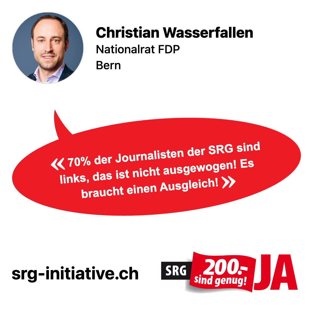 cwasi's tweet photo. 3 Argumente warum ich JA stimme zur #SRG-Initiative! 1️⃣ Über eine 1 Mrd. CHF für #ServicePublic reichen! 
2⃣ Nationaler #Zusammenhalt ist eine gesellschaftliche Leistung!
3⃣ 70% der Journalisten der SRG sind links, das ist nicht ausgewogen und braucht #Ausgleich! ⚖️
#abst26 https://t.co/nHyif1uSEe