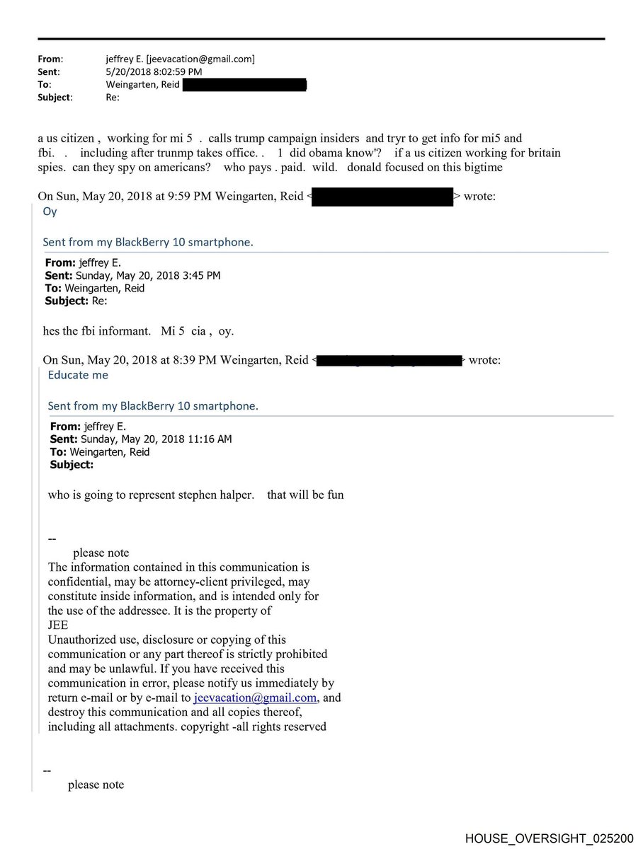RealSLokhova's tweet image. WHOA Eptein emailed his lawyer when CIA/British intelligence operative Stefan Halper was exposed as a spy on the Trump campaign and Administration. 

"Halper is the fbi informant. mi5 [British intelligence], CIA. a us citizen working for MI5  calls trump campaign insiders and…