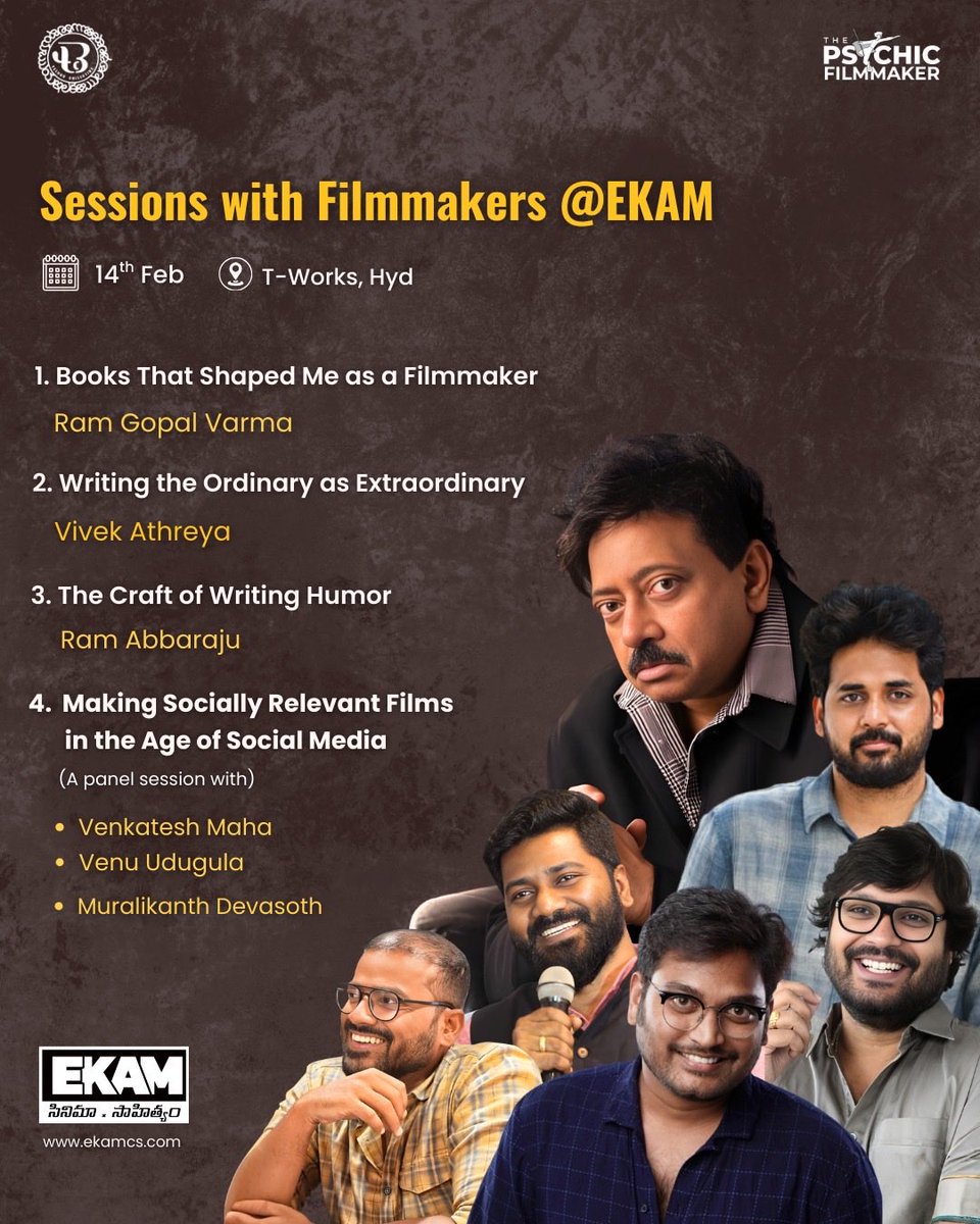 RamVenkatSrikar's tweet photo. So I will be hosting a couple of sessions at EKAM, organised by @PsychicFilmMkr and @telugucollectv, this Saturday @ T Works. The one-day event has many more workshops, discussions and networking events related to filmmaking and literature.

Interested folks can book tickets here: https://t.co/C73NBIqz2S