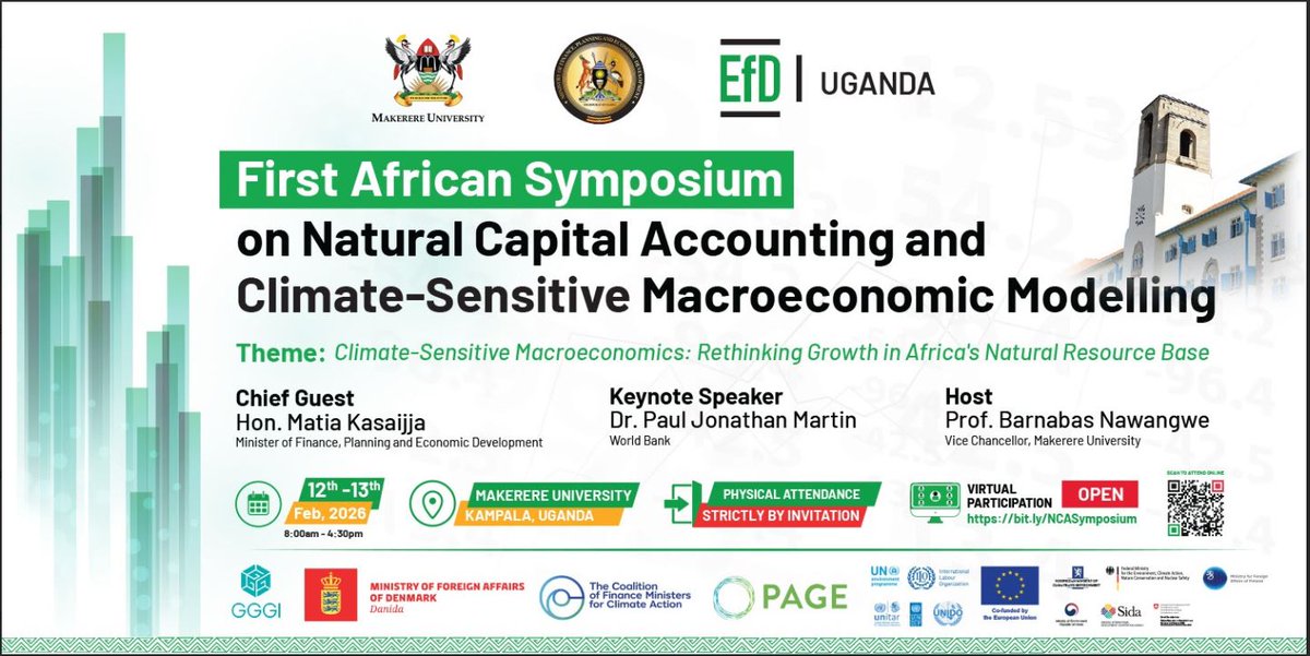 <a href="/Makerere/">Makerere University</a> through <a href="/MakCoBAMS/">Makerere University COBAMS</a> invite participants to the first African Symposium on Natural Capital Accounting and Climate-Sensitive Macroeconomic Modelling, happening 12th –13th  Feb 2026 in Kampala and online, with in-person attendance by invitation only.
#AfricaNCASymposium26