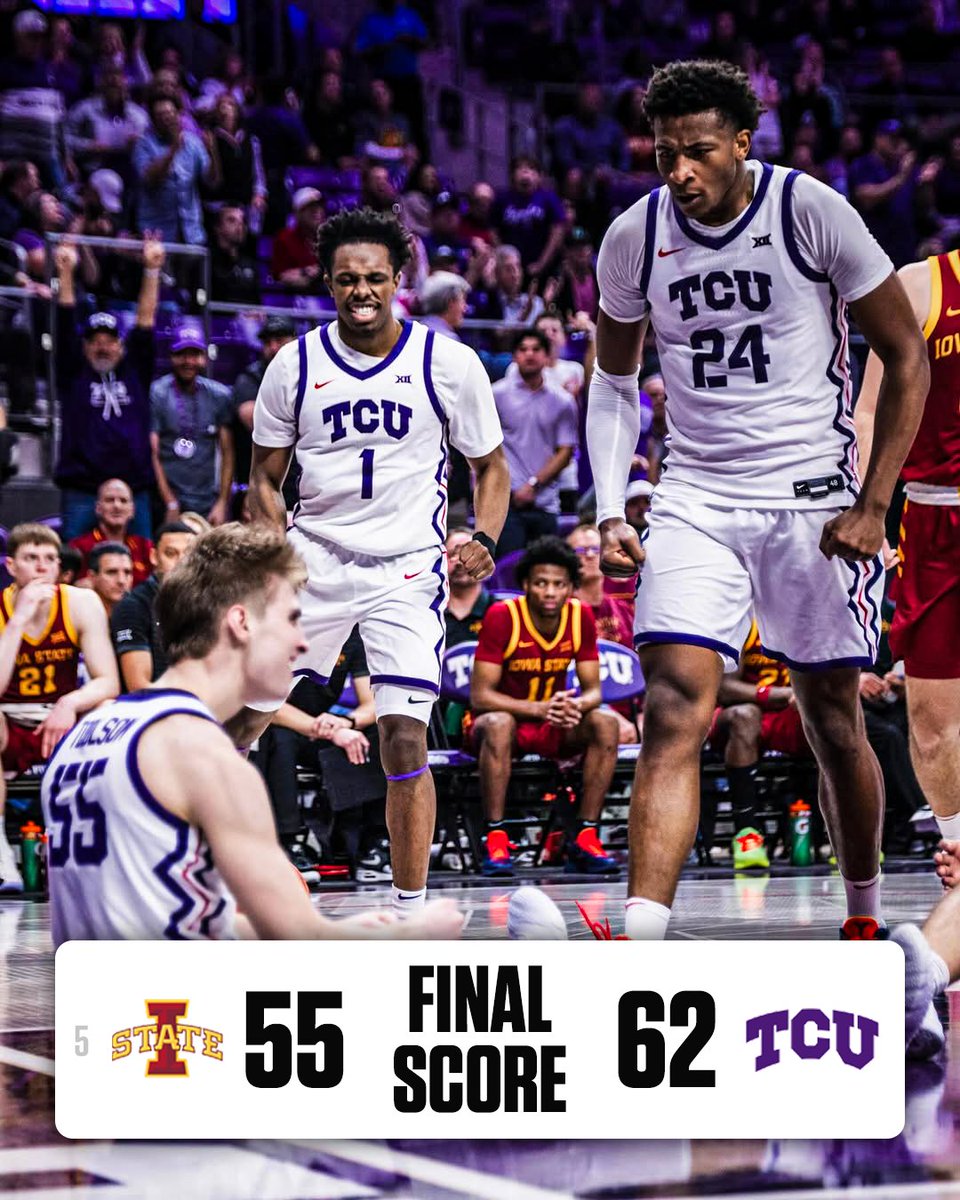 THE HORNED FROGS TAKE DOWN NO. 5 IOWA STATE 😤 

(📸 <a href="/TCUBasketball/">TCU Men's Basketball</a>)