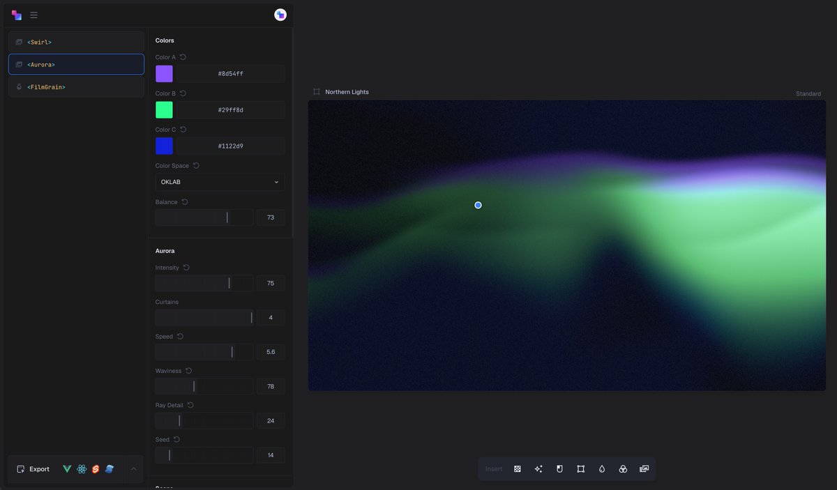 Request granted (mic drop) 😎

An "Aurora" shader is now available in Shaders, w/ customizable colors, waviness, detail and more