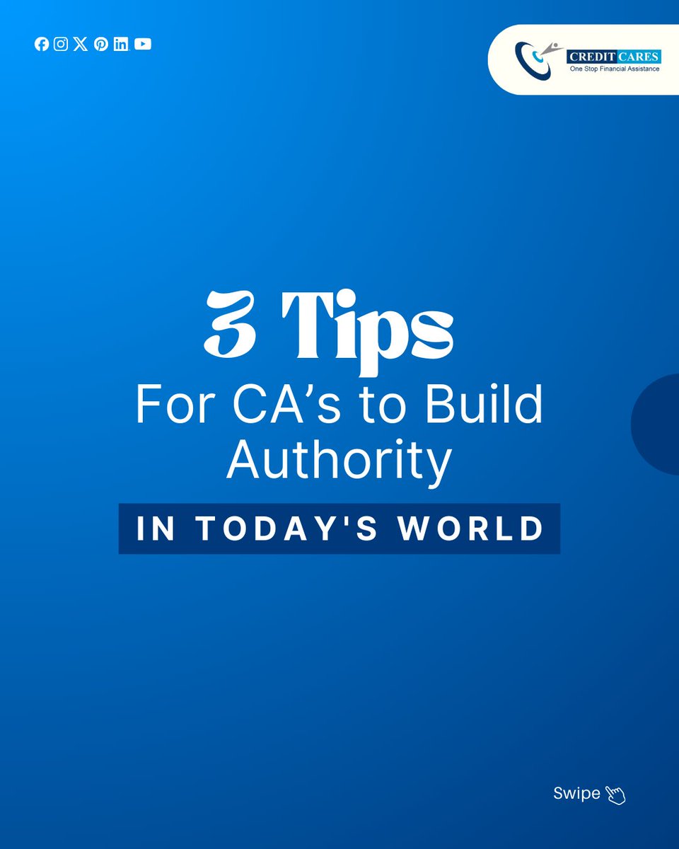 Creditcaresind's tweet photo. Building professional authority as a Chartered Accountant doesn’t happen overnight. Clear positioning, consistent communication, and value-driven education help clients understand your expertise and approach you with confidence.
#CharteredAccountant #CAIndia #CAProfessionals https://t.co/P6NauDDWkP