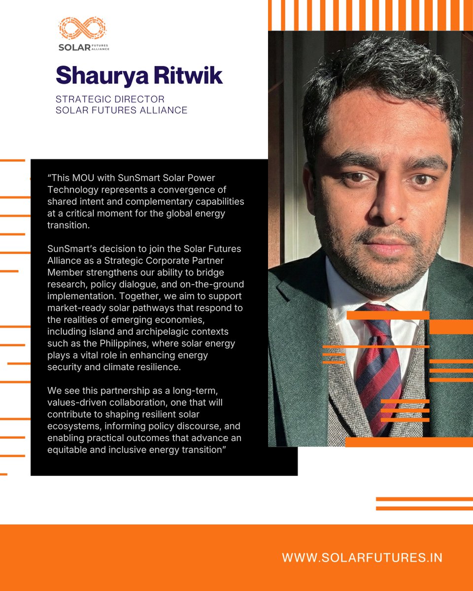 joinSFA's tweet image. We announce the signing of a Memorandum of Understanding (MoU) between Solar Futures Alliance and SunSmart Solar Power Technology Inc, formalising a strategic collaboration to advance scalable, policy-aligned, and inclusive solar energy solutions across emerging markets.

As part