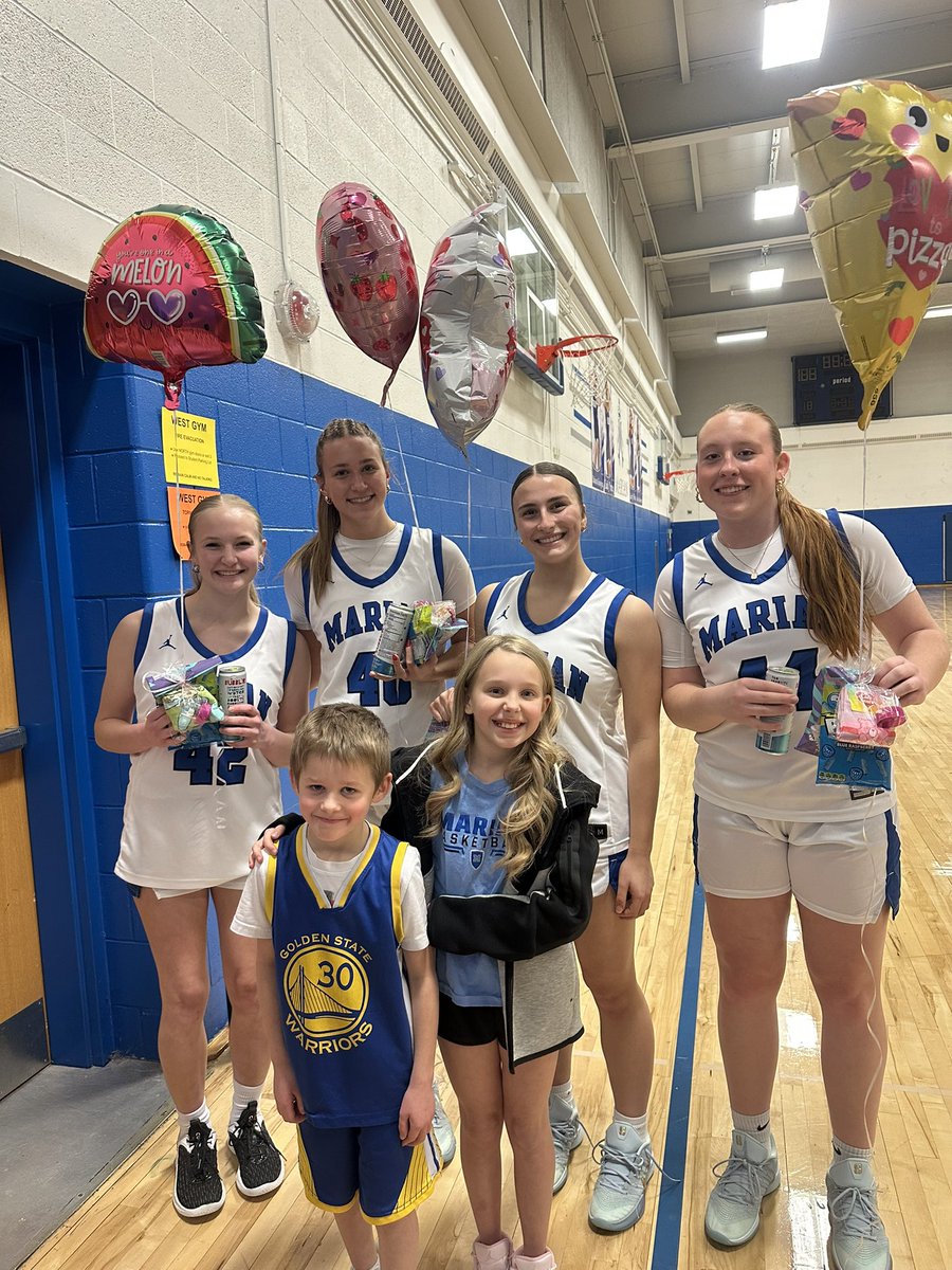 What a great senior night with these 4 wonderful ladies! Thanks for being such great role models to these two kiddos!

<a href="/The_PaigeMiller/">Paige Miller🔸ECNL🔸 2026 Forward🔸</a> such a special moment  watching you take the ball across halfcourt!

Riley <a href="/LaurenCarlsen1/">Lauren Carlsen</a> <a href="/EmeliaDaubendi1/">Emelia Daubendiek</a> <a href="/MHSCrusaderGBB/">Marian Basketball</a> let’s finish strong!