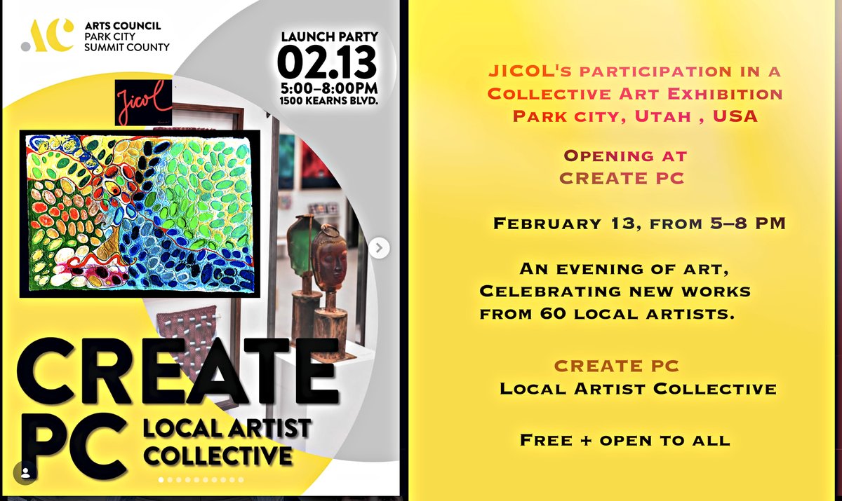 JicolART's tweet photo. Love local art. 
Join us for a Valentine’s opening at 

CREATE PC Art Gallery
1500 Kearns Blvd. Park City, UT.
February 13 from 5–8 PM. 

CREATE PC Local Artist Collective  Valentine’s opening
 | Free + open to all

https://t.co/IOtfB4CPb2

#artist #alexandrajicol #jicol https://t.co/SzDig1FQgL