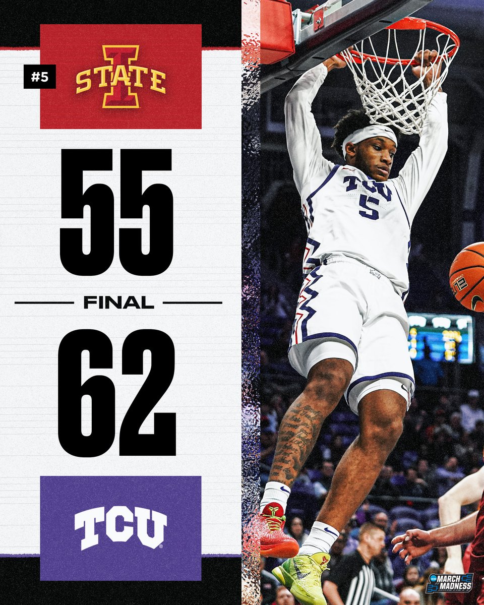 NO. 5 IOWA STATE GOES DOWN 😱

TCU gets its 1st win vs a top-5 team in over 2 years 🙌