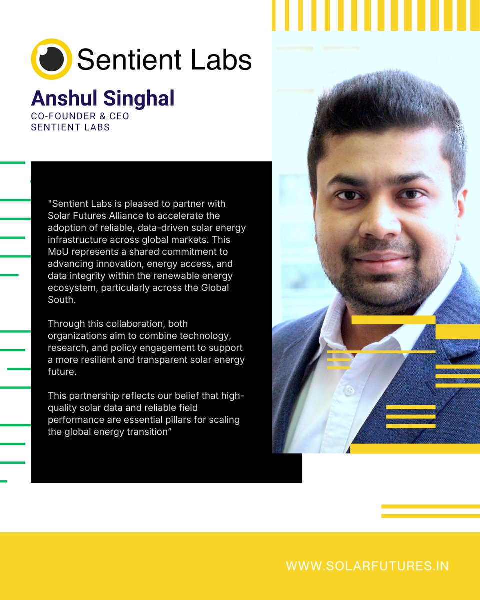 joinSFA's tweet image. We announce the signing of a Memorandum of Understanding (MoU) between Solar Futures Alliance and Sentient Labs formalising a strategic collaboration to accelerate the deployment of reliable, data-driven solar energy infrastructure across global markets, with a strong focus on