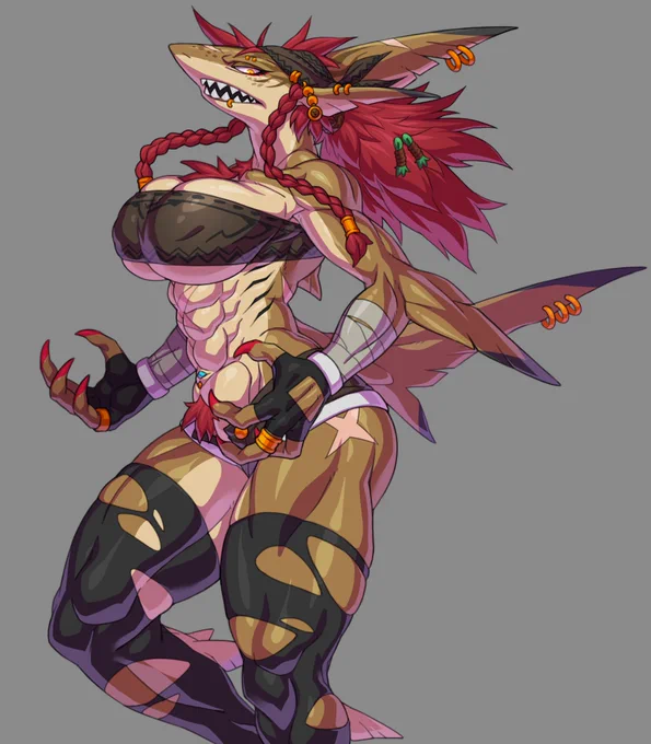 #私はこういう絵を描いています 筋肉女子や人外系のイラスト描いてます～