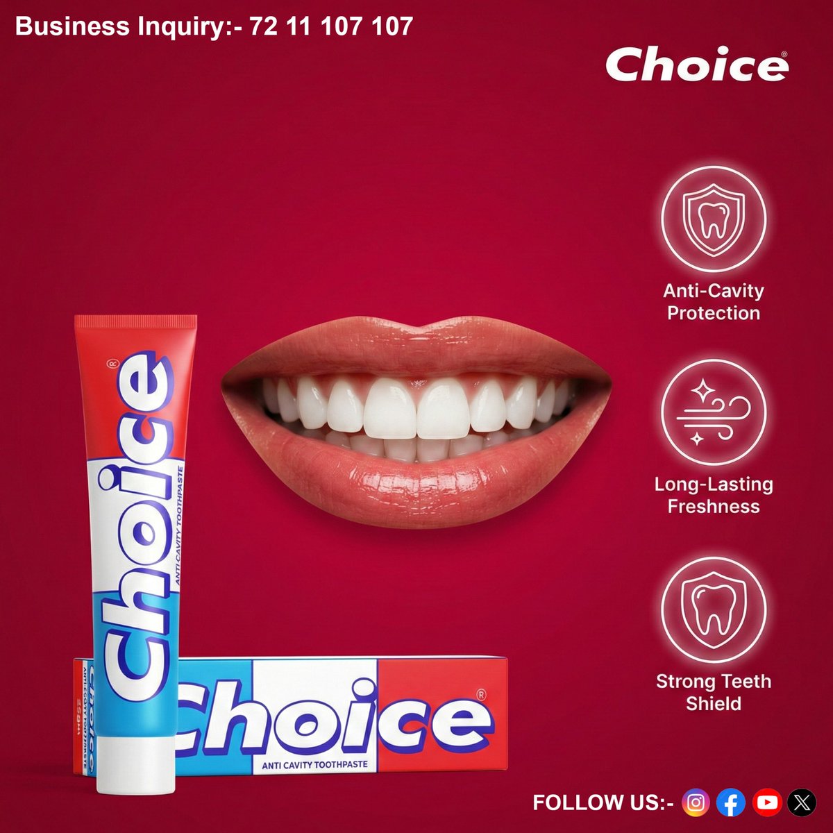 ChoicePaste's tweet image. Bad breath? Cavities?
Maybe it’s not your brushing… maybe it’s your toothpaste.

Choose better. Choose Choice.

📞 72 11 107 107

#ChoiceToothpaste #StrongTeeth #FreshBreath #OralCare #SmartSwitch