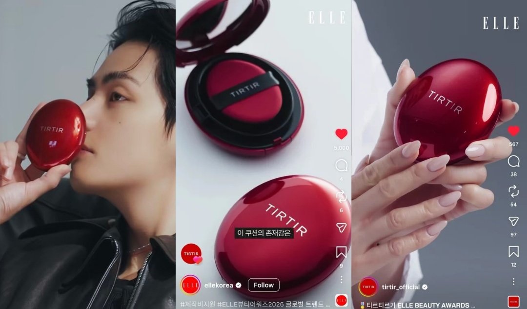 Vstagramcrew's tweet photo. Elle Korea has shared a post naming TIRTIR's Mask Fit Red Cushion the Korea Winner in the K-Beauty Leader category at the ELLE Beauty Awards 2026 ❤️‍🔥🎉 highlighting its lightweight, long-lasting formula, radiant finish, and 45-shade range ✨

V FACE OF TIRTIR
#TaehyungxTIRTIR https://t.co/PjeblY2ALH