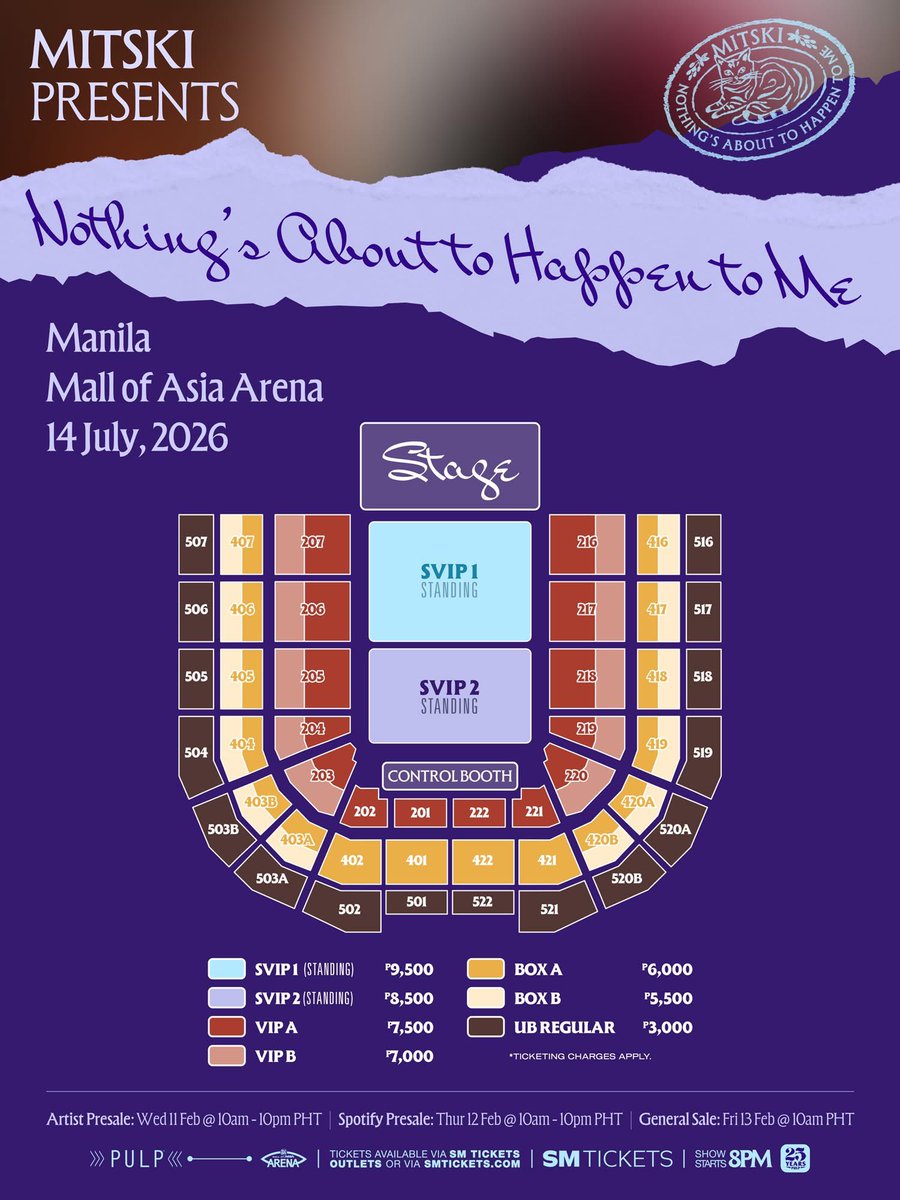 AngelaMistranza's tweet photo. wts / lfb 

mitski | nothing’s about to happen to me tour in manila

UB Regular, Section 518, Row D

selling for SRP + SM tickets’ online fee! 

RFS: conflict of schedule, can’t go with officmates anymore :(

serious buyers only, dm me! 

#MITSKIinMANILA2026 #mitski https://t.co/XkSHcxjUCy