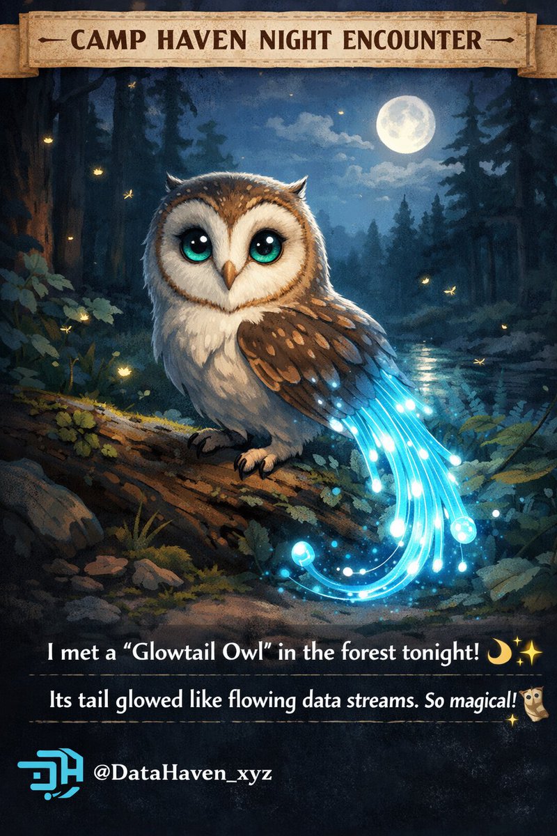 Deep in the forest, I saw a Moonbyte Deer with crystal antlers glowing like constellations. The air felt electric as it approached calmly. When it breathed out, tiny particles of light floated around us before fading into the night. <a href="/DataHaven_xyz/">DataHaven 🫎</a>
