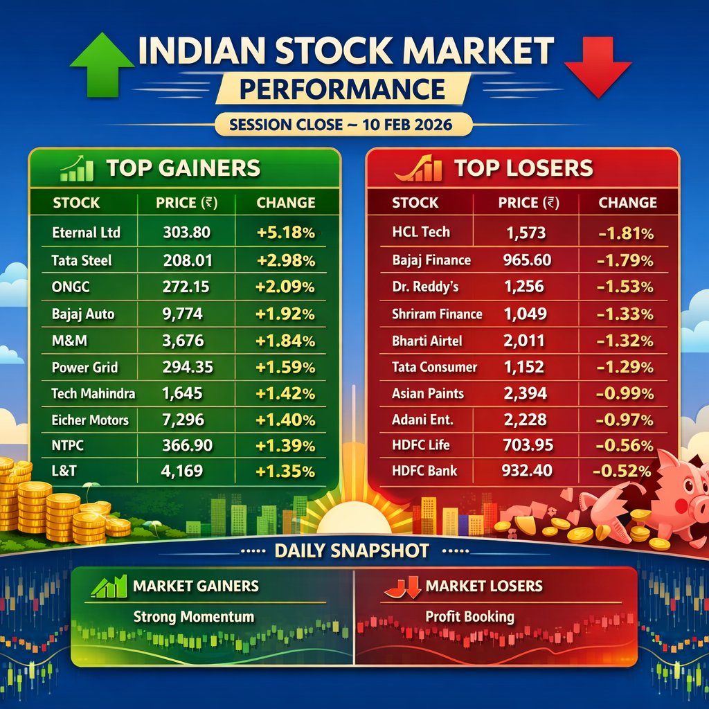 📊 Indian markets in action!

Metals &amp; autos shine, while IT and financials see profit booking.

Money is rotating — not exiting. 👀

Who’s on your watchlist? 📈📉

#IndianStockMarket #StocksToWatch #MarketUpdate #NSE #BSE