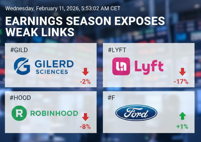 Solix_Trade's tweet image. Earnings season just exposed the weak links.
🇺🇸#GILD Gilead = -2%
🇺🇸#HOOD Robinhood = -8%
🇺🇸#LYFT Lyft = -17%
🇺🇸#F Ford = +1%