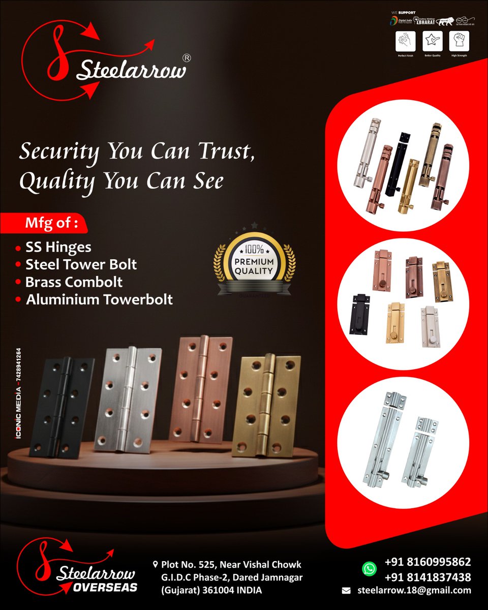 For enquiry via WhatsApp click:-  V-O-H.short.gy/91-8160995862

*STEELARROW OVERSEAS ( JAMNAGAR)*
Cont:- +91 8160995862, +91 8141837438

E-mail:- steelarrow.18@gmail.com