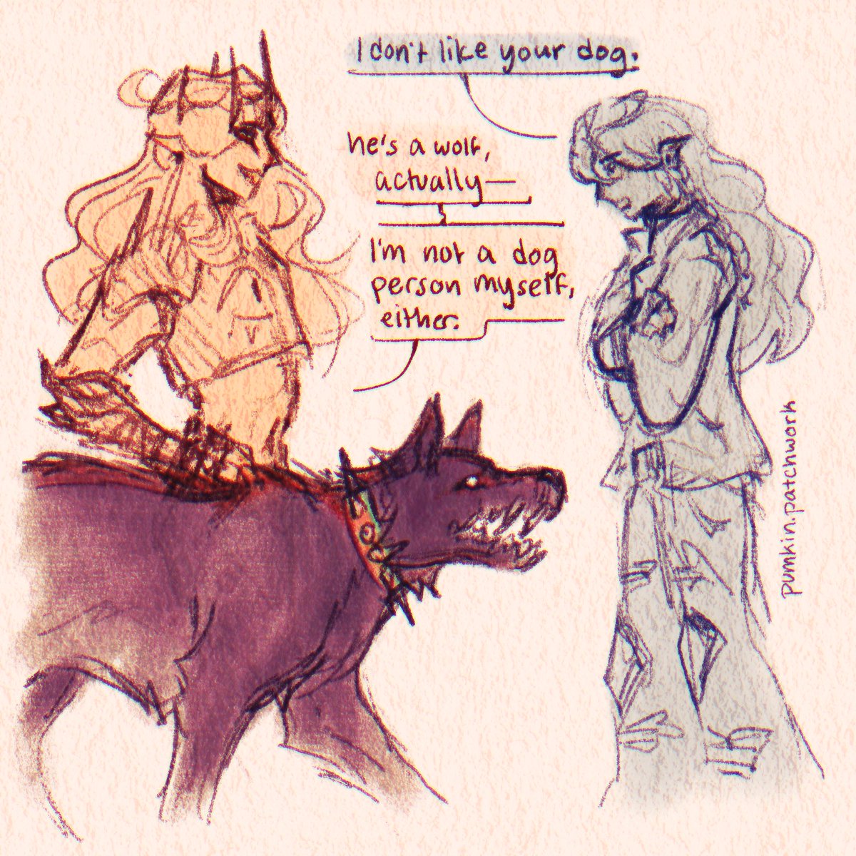 pumkinpatchwork's tweet photo. + doodle for the doodle (backstage maybe)
#silmarillion #carcharoth https://t.co/Q2E2sJ6Jx9