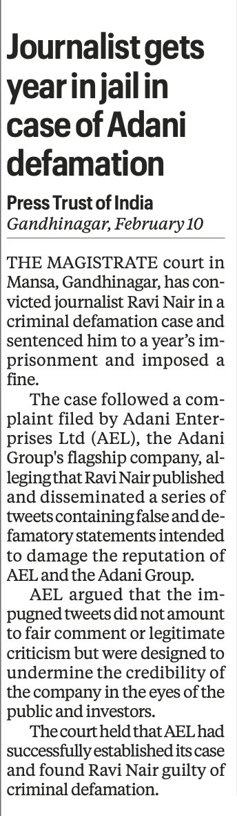 In solidarity with <a href="/t_d_h_nair/">Ravi Nair</a>. The very concept of "criminal" defamation is archaic and should be done away with.