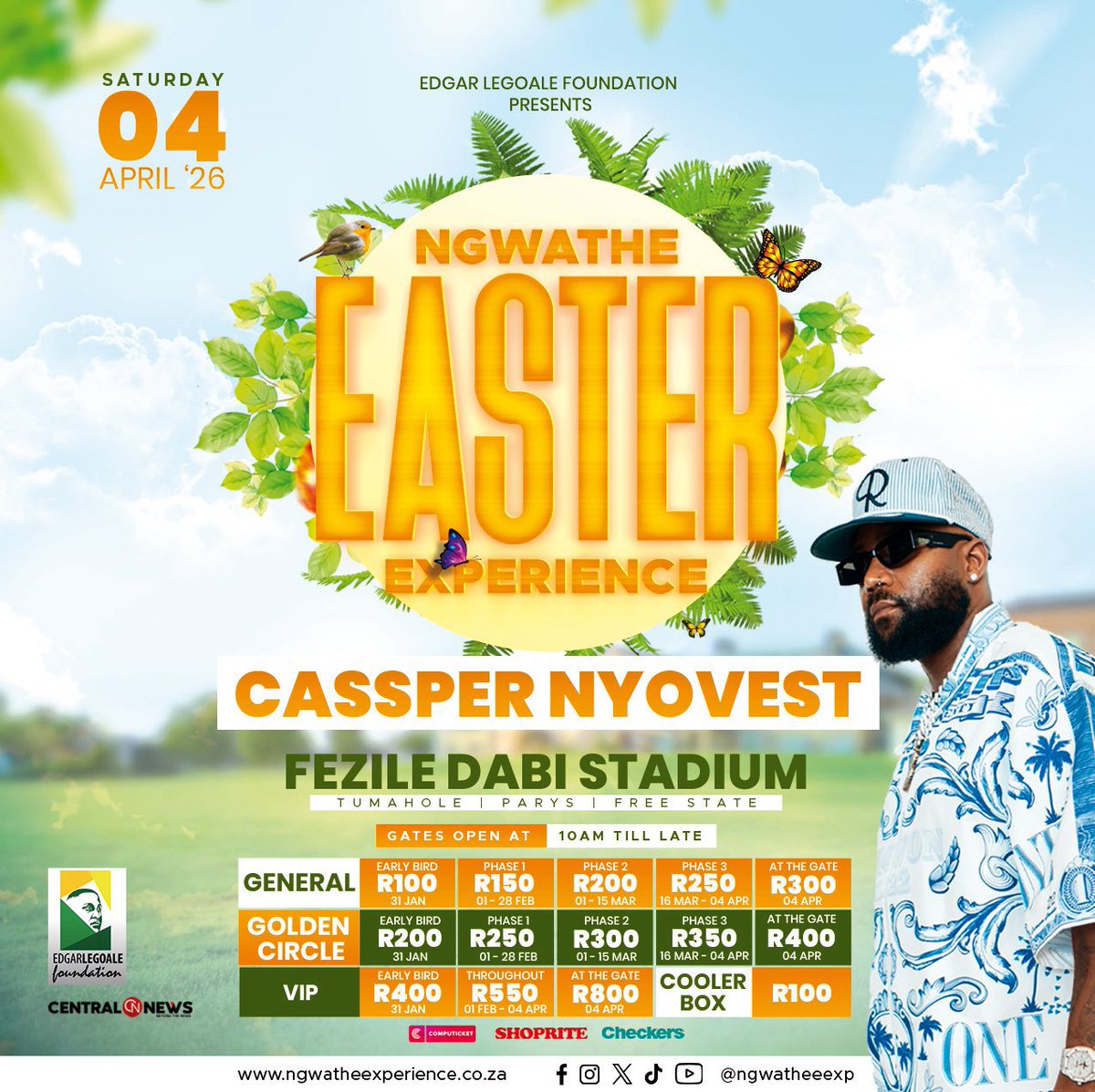 destinyzee's tweet photo. Free State’s biggest Easter celebration lands in Parys! 🔥

All roads lead to Ngwathe Easter Experience Festival 2026 at Fezile Dabi Stadium🙌🔥

Featuring: Cassper Nyovest, Boohle, Brandon Dhludhlu, Selimo Thabane, Tman Xpress, Aymos, Ba2Cada, Lawkiid, DJ Young, Afrotraction, Citizen Sthee, Just Sam, Masedi, Mshepepe Wase Vaal, Fantas The DJ, Zulu Tariana, Katleho Seobi, Teboho Moloi, Happy K, Bino Boy, 18 Hours Gang & Piano Kinz.

🎟️ Tickets: https://t.co/OXkRf3r5Vd
Available at Shoprite & Checkers stores.

📅 Saturday, 04 April 2026
📍 Fezile Dabi Stadium – Tumahole, Parys (Free State)
⏰ Gates open 10AM till late

💎 For VVIP table bookings, stall applications, sponsorships & partnerships:

📧 Email:
✉️ nthabiseng@edgarlegoale.com
✉️ info@ngwatheexperience.co.za

📞 Call / WhatsApp:
📲 Nthabiseng – +27 (82) 287-2290
More artists and MCs loading… 👀🔥

🔗 https://t.co/mGm23SpIO7
📲 Follow: @ngwatheexp

#NgwatheEasterExperience #EdgarLegoaleFoundation #feziledabistadium #Tumahole #Parys