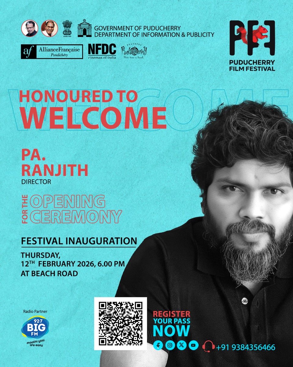 PFestival58216's tweet photo. A luminous start to an unforgettable journey 🎬
The Puducherry Film Festival proudly opens with filmmaker PA Ranjith gracing the opening ceremony.

🎥 Puducherry Film Festival
📅 Feb 12
🕕 6 PM

#PuducherryFilmFestival #PFF2026 #CinemaByTheSea #StoriesOnScreen #FilmFestivalFeels https://t.co/7pLxUKKknd