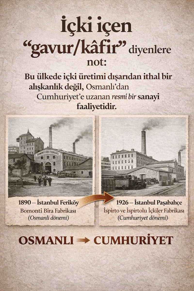 aysgl_szcln's tweet photo. “İçki içen gavur/kâfir” diyenlere not: Bu ülkede içki üretimi dışarıdan ithal bir alışkanlık değil, Osmanlı’dan Cumhuriyet’e uzanan resmî bir sanayi faaliyetidir.