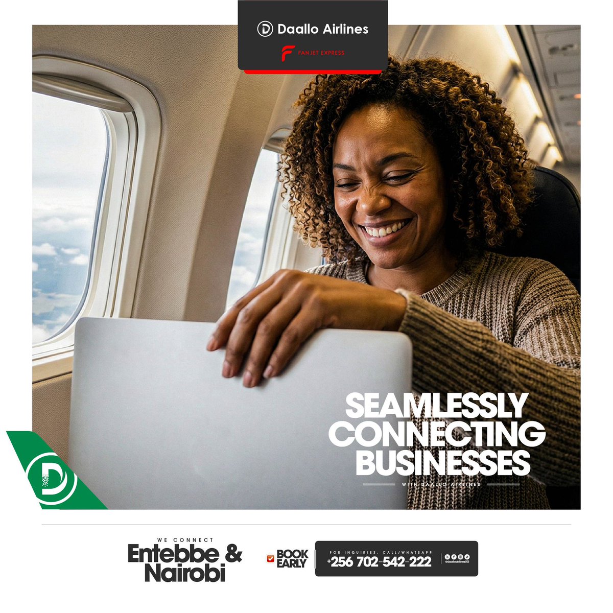 When business moves, travel should too ✈️

📞 0702542222
💵 From $140

#FlyDaallo #DaalloAirlinesUG #FanjetExpress
