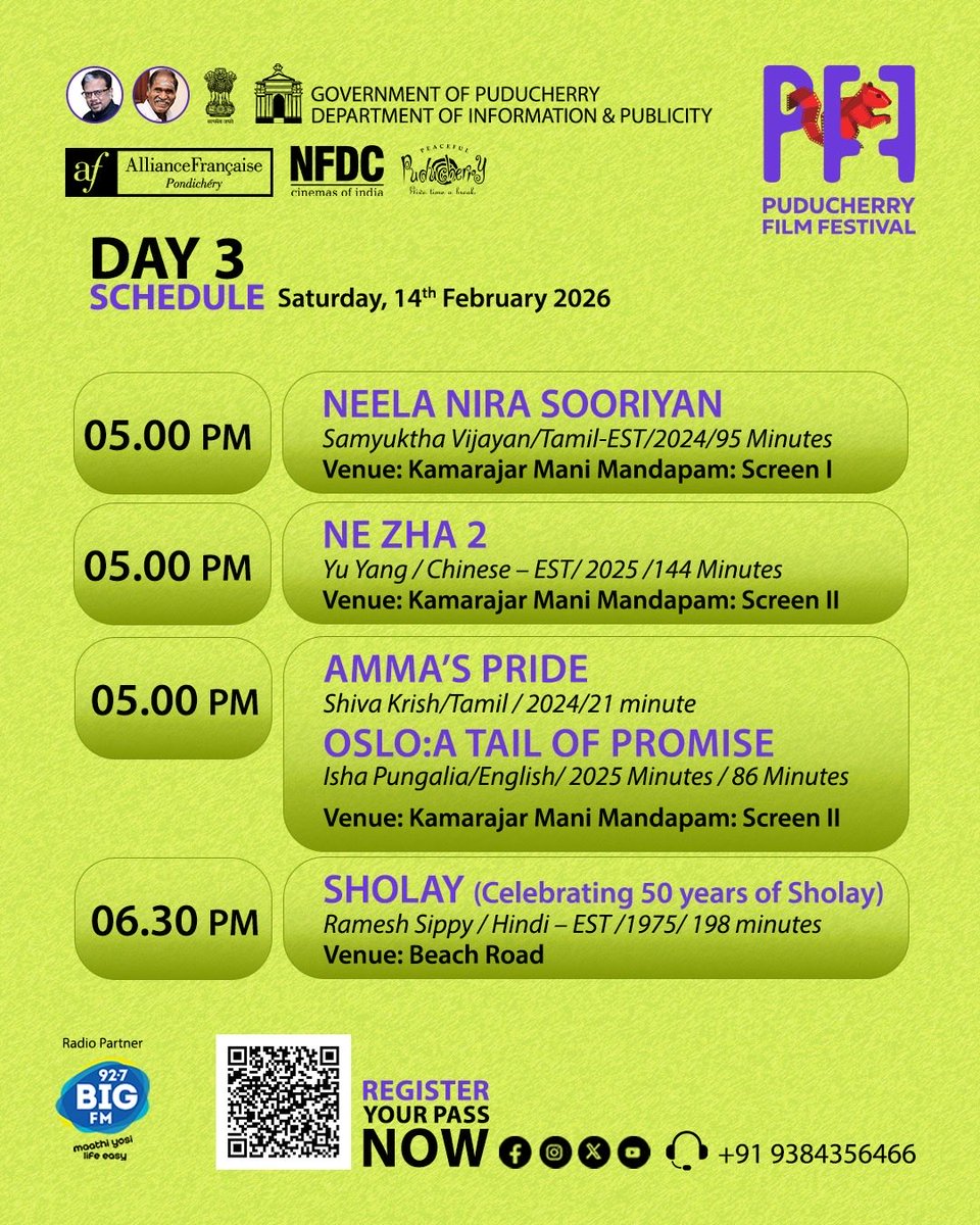 PFestival58216's tweet photo. 🎥 Day 3 is here! Dive into a world of stories at the Puducherry Film Festival.
✨ Celebrate cinema, celebrate creativity!
📅 Feb 12–15, 2026
🎬 Don’t miss today’s screenings and surprises!
#PuducherryFilmFestival #PFF2026 #CinemaMagic #FilmLovers #ReelStories Day3Delights https://t.co/7aH6hS6sjX