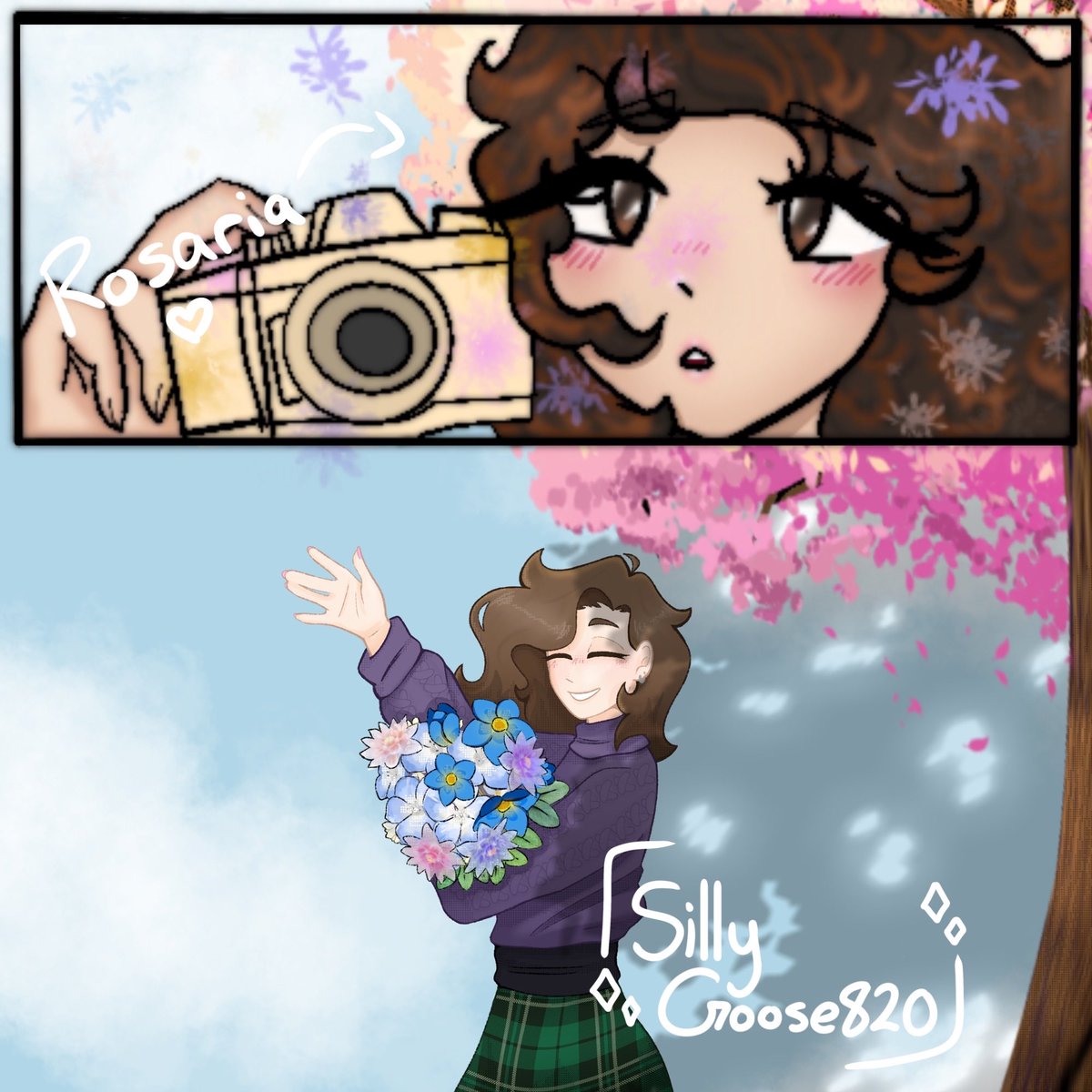 SillyGoose820's tweet image. Did a 2 artists 1 base piece with my friend! Thank you so much Rose you always inspire me to draw better &amp;lt;3

I added both of ours, mine up lose and the template we used! 

#2artists #1base #art #challenge #collab #digitalart