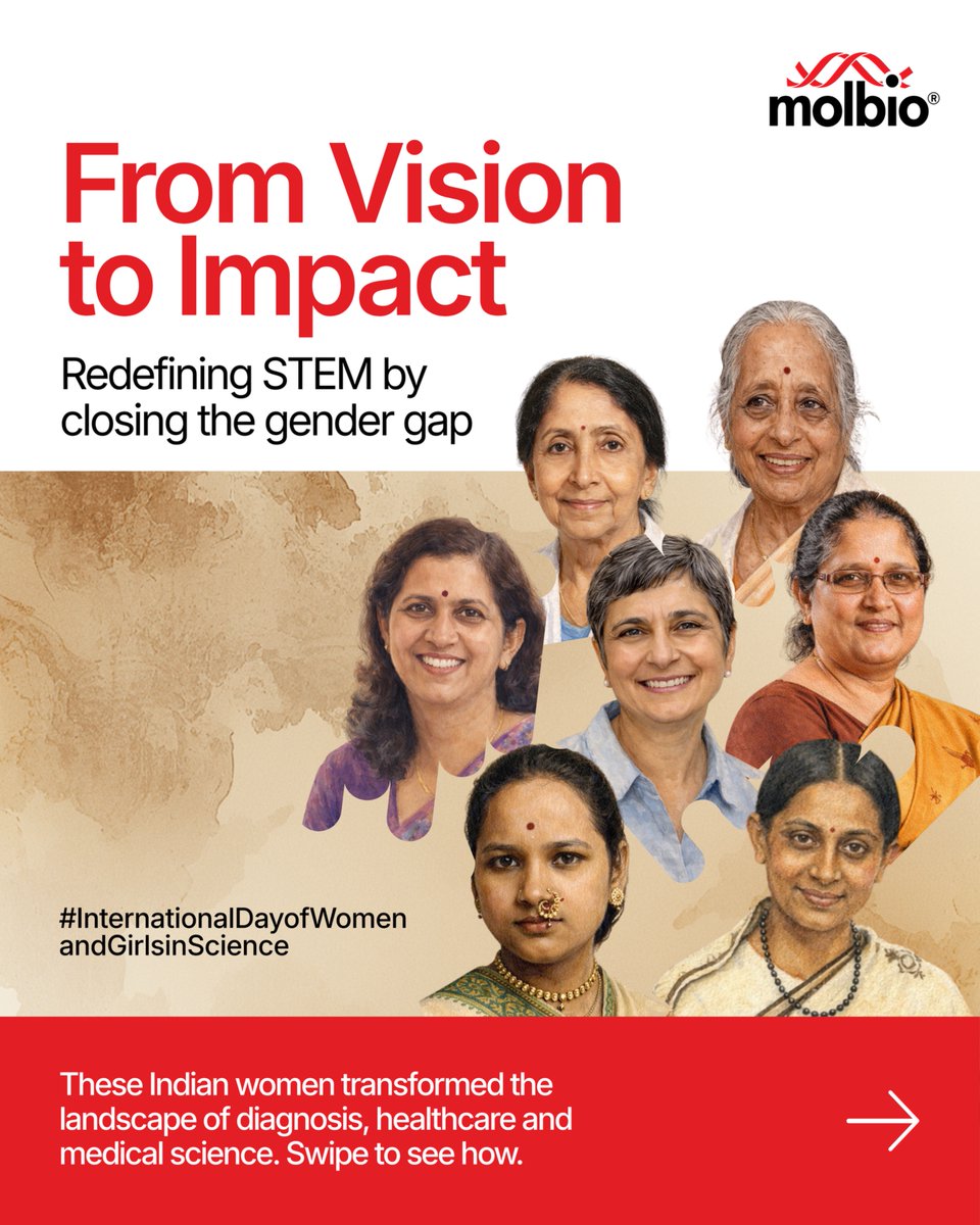 MolbioDx's tweet photo. From breaking barriers to building solutions — this #InternationalDayOfWomenAndGirlsInScience, we honour Indian women whose contributions to medical science and diagnostics changed the way healthcare reaches communities, today. 

#MolbioDiagnostics #WomenInSTEM #HealthcareEquity #PointofCare #Truenat

1/3