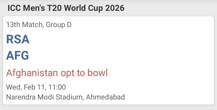 Jay shree Sitaram 🙏<a href="/ICC/">ICC</a> <a href="/BCCI/">BCCI</a> <a href="/cricketaakash/">Aakash Chopra</a> <a href="/ImRo45/">Rohit Sharma</a> <a href="/imVkohli/">Virat Kohli</a> #CricketTwitter #sportsTwitter #RSAvsAFG #T20WorldCup2026  #2ndbatting team #Afghanistan will win the match there will be a lot of conflict between the two team during the match rest on God Jay Shri Sitaram 🙏