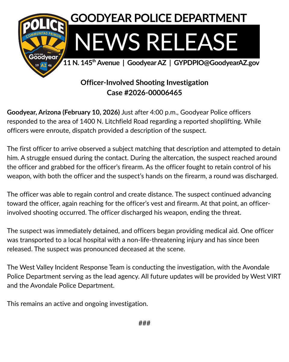 Goodyear Police Dept tweet media