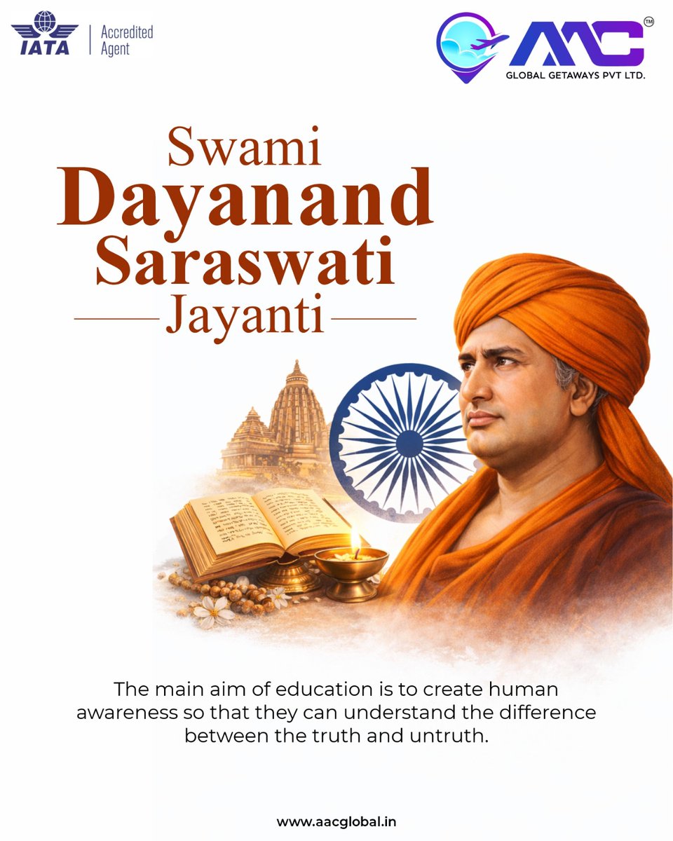🙏 𝑺𝒘𝒂𝒎𝒊 𝑫𝒂𝒚𝒂𝒏𝒂𝒏𝒅 𝑺𝒂𝒓𝒂𝒔𝒘𝒂𝒕𝒊 𝑱𝒂𝒚𝒂𝒏𝒕𝒊

May the light of knowledge and truth, as preached by Swami Ji, inspire us all to eliminate ignorance and embrace wisdom.

#swamidayanandsaraswati2026 #swamidayanandsaraswatijayanti #truthandwisdom #indianheritage