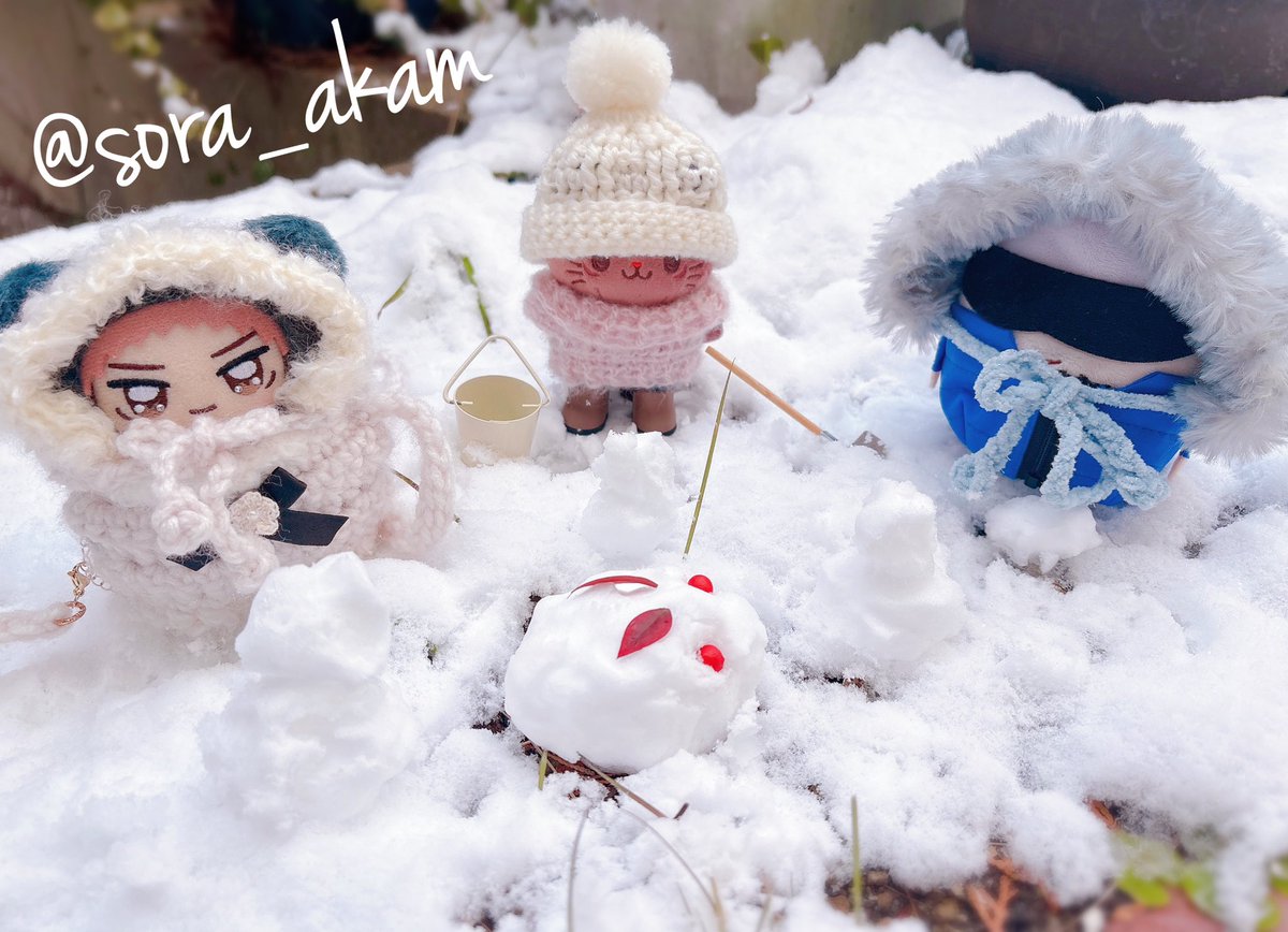 雪と初めましてなぴよごとちみゆとちびゆじにゃ❄️ みんな初めての雪