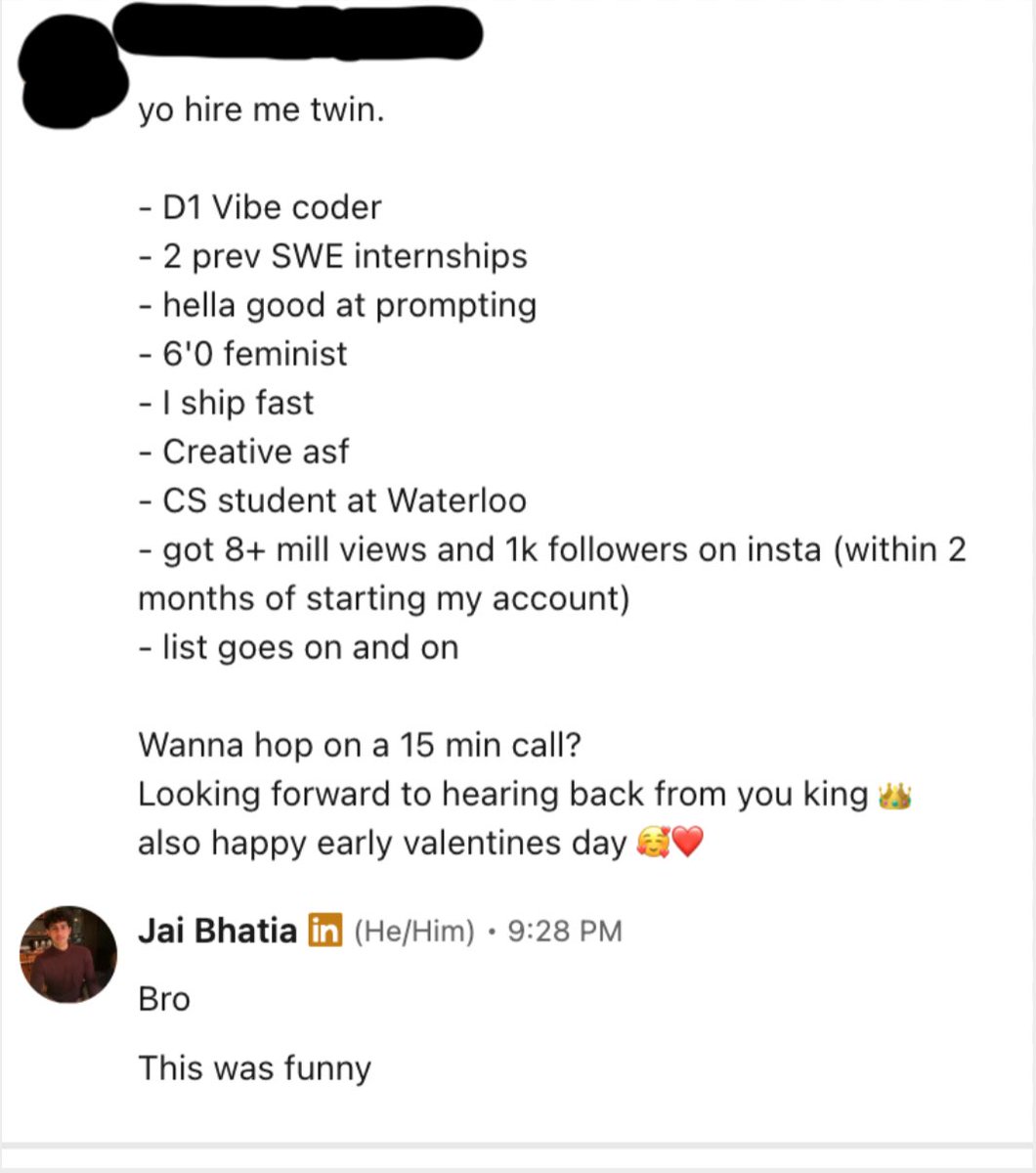 What even is LinkedIn anymore. This was honestly one of the least insufferable dms I have