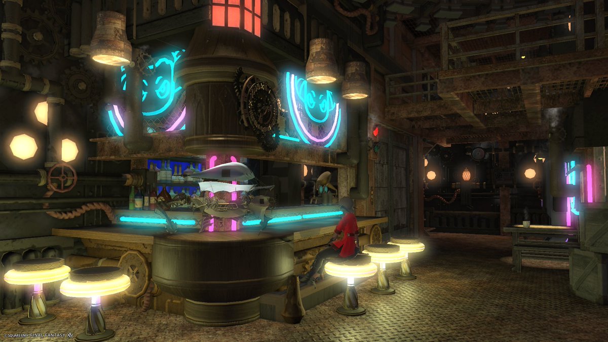 FF14hiko's tweet photo. ハウジングの家具も見ないうちに増えてて驚き。
ネオン系で少し付け足したら電脳九龍城+クラブ風になった。
金策しないとやゔぁい https://t.co/cuMRAQnecT