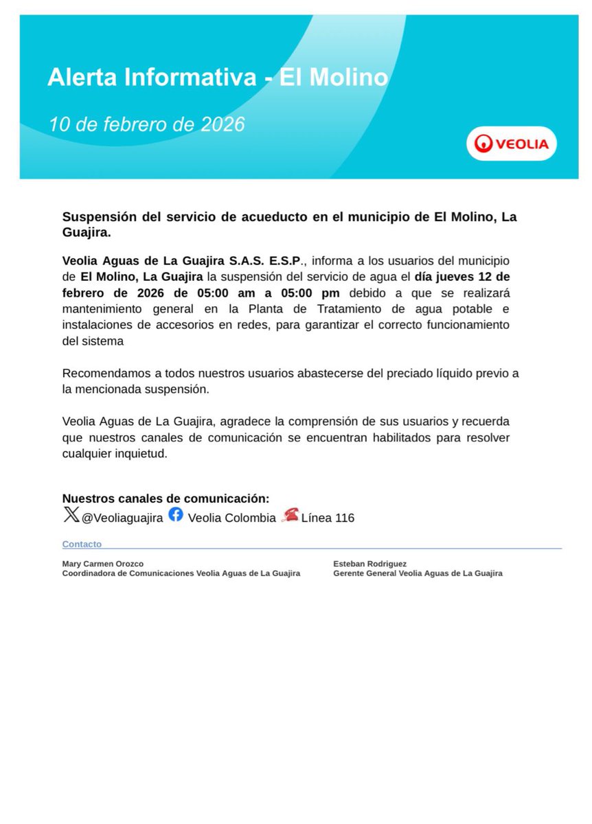 Compartimos las siguientes #AlertasInformativas📢 para los municipios de El Molino y Hatonuevo, La Guajira.🏜️