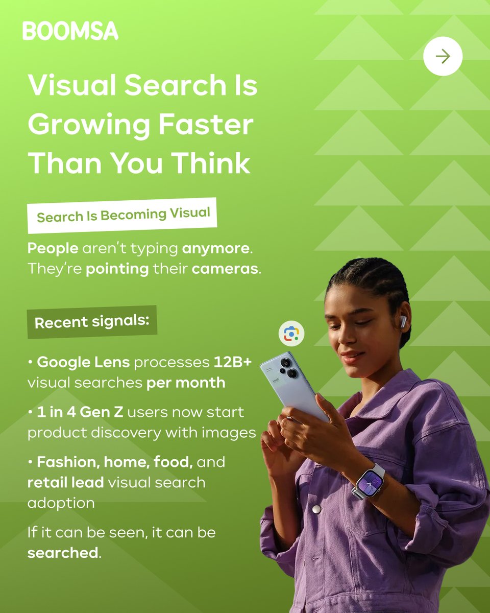 BoomsaVenture's tweet photo. Search isn’t typed anymore. It’s seen.

#Boomsa #VisualSearch #GoogleLens #ImageSearch #FutureOfSearch #AISEO #DiscoveryCommerce #RetailTech #GenZBehavior #SearchTrends #DigitalMarketing2025 https://t.co/HfKufzW6mw