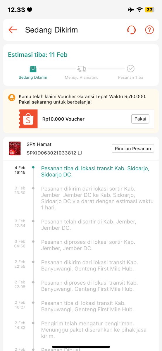 UmayAF3's tweet photo. Halo @ShopeeID pesanan saya masih di Sidoarjo DC dari tanggal 4 sampai sekarang, mohon di tinjau lagi. Mana pesanannya cabe lagi, apa ngga busuk tuh! https://t.co/yPbFPgGwLX