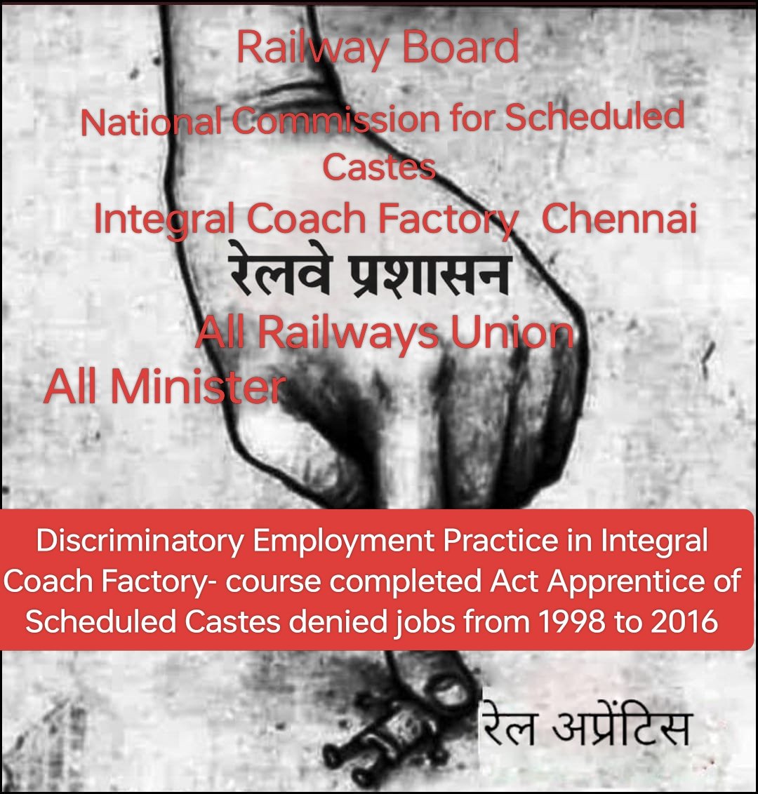 IyyappanIy13946's tweet photo. @RailMinIndia
@rashtrapatibhvn
Other zones absorbed SC CCAA in Railway up to 2016under RBE 136/2004,but ICF SC CCAA from 1997 ignored-no jobs!NCSC aidsother states'SC CCAA,so why no justice for ICF Scheduled Castes CCAA those implemented inCase?Tamil Nadu is India-equality when? https://t.co/fKEseXhOPH