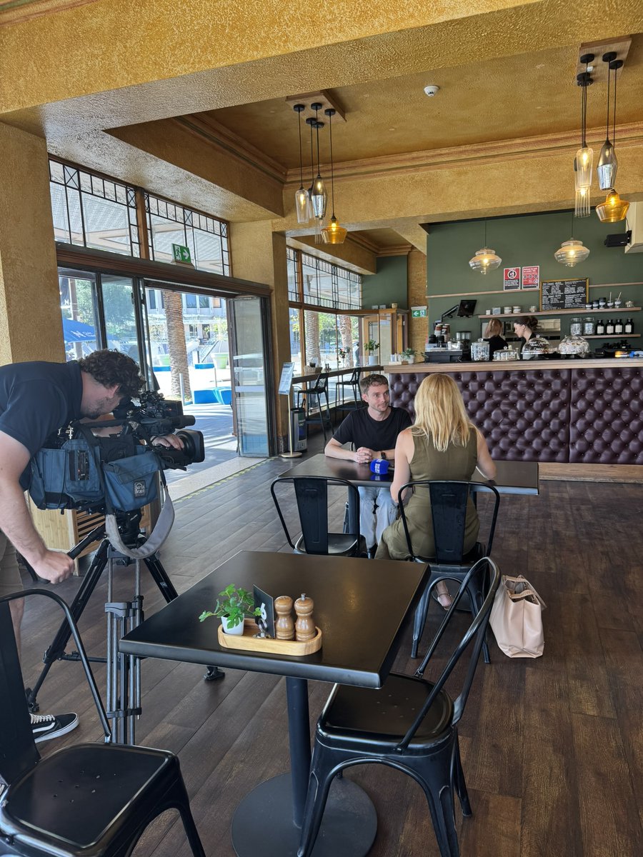 thurnhamteece's tweet photo. It was a fun publicity day at the Civic Theatre café. NBN’s Natasha Beyersdorf popped in for a chat about the Upstage 2026 program with Civic Theatre Manager Leonie Wallace &amp; Occasional Combustible Disaster playwright Daniel Cottier. Before becoming a writer Daniel was a barista. https://t.co/9HD4CrFNts