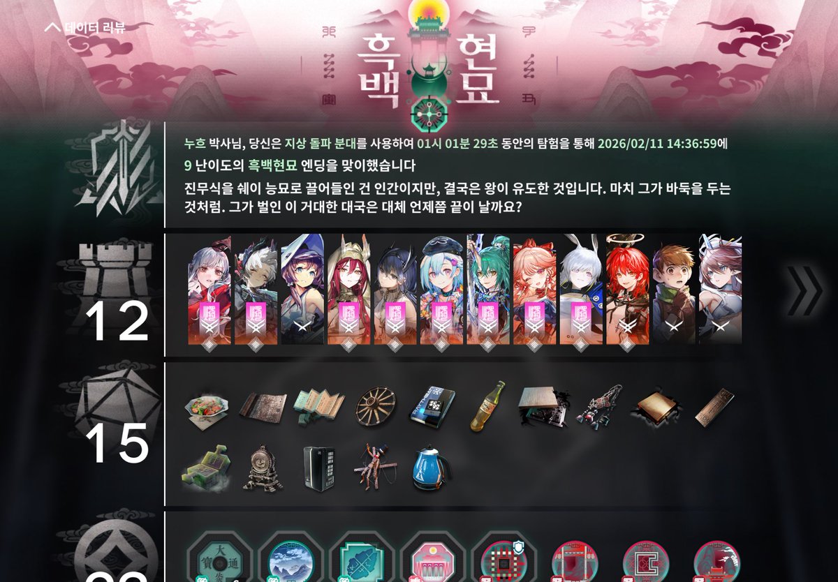 아아악 내가해냄
내가해냄!!! 왕잡음!!!
사실, 왕만 잡고 처먹어용이랑 부적쟁이랑 다 흘리긴 햇어요
암튼 잡앗죠
모듈올리고 싱글벙글 마지막미션뭘까 봣더니 10승천으로 한번더깨래서 얼굴 초록색됨
하루카랑 사키코 수구마 없었으면 안됏을듯....