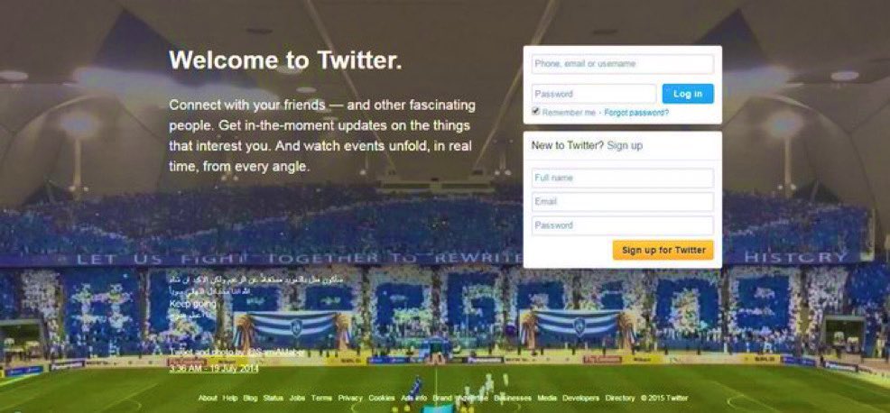 على طاري التيفوهات  

تذكرون 2014 لما تويتر حط تيفو الهلال كخلفية لتطبيقهم وكان حديث العالم وقتها 💙