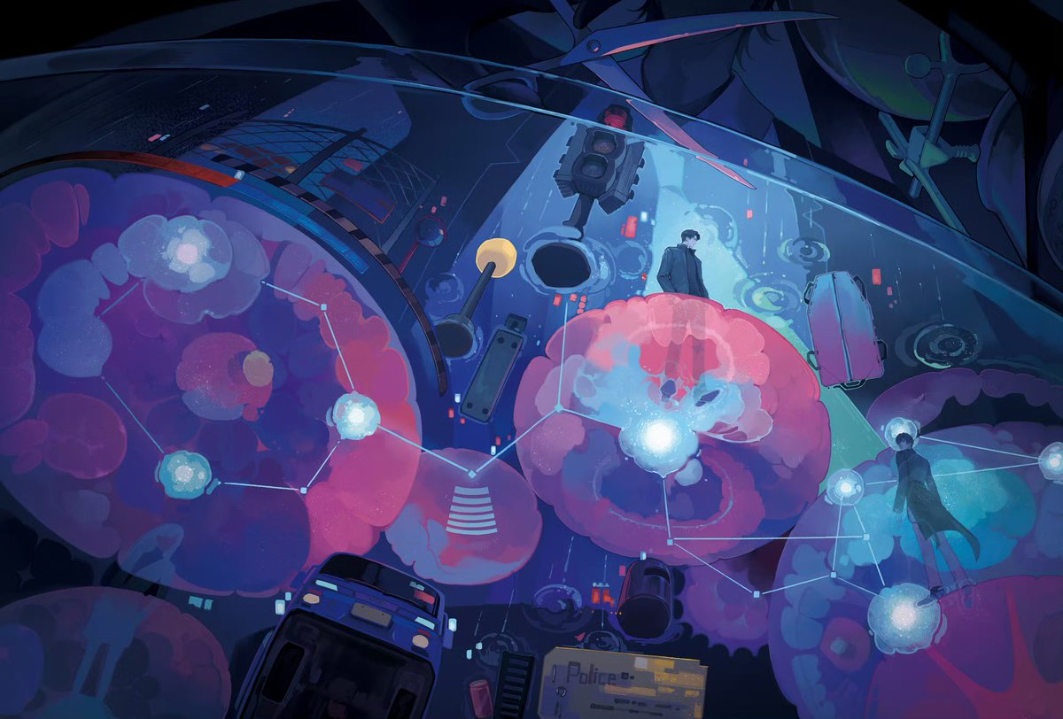 ชอบปกใหม่ของพั่วอวิ๋นอันนี้มาก ด้านบนเป็นรูปเจียงถิงตอนเป็นตำรวจ มีกรรไกรพาดตรงคอ ด้านหลังเป็นพวกถังคล้ายโรงงานผลิต แล้วด้านล่างตรงตัวละครหลักสองตัวก็เหมือนถาดแก้วในห้องทดลองยา บนถาดมีเอเลเม้นเกี่ยวกับตัวละคร โทนสีก็สวยㅠ.ㅠ