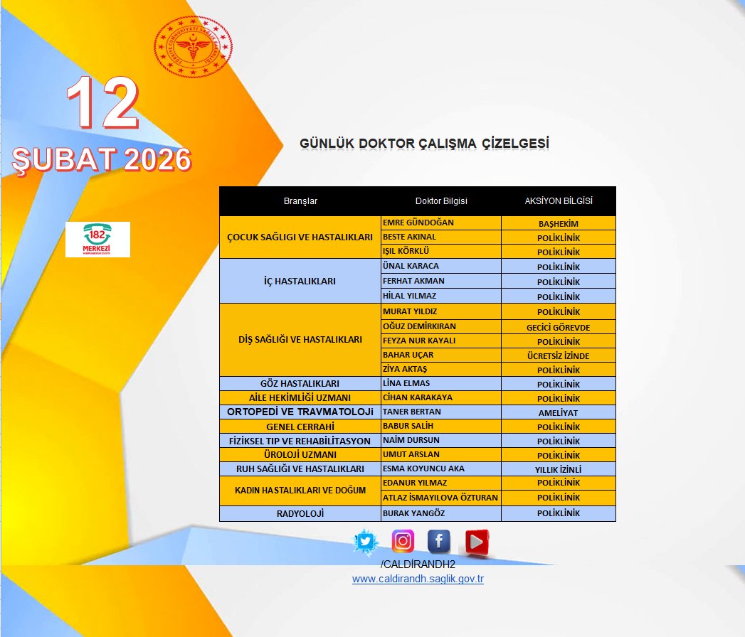 Mobil , Web ve 182 Randevu hattından istediğiniz Hekime anında randevu alabilirsiniz. Yayınlanan Poliklinik Listesi üzerinde Hastanemiz Yönetimi tarafından Acil Vaka, Hastalık vb. gibi nedenlerle mecburi değişiklikler yapılabilir
<a href="/vanilsaglik/">Van İl Sağlık Müdürlüğü</a>

<a href="/drmuhammedtosun/">Dr.Muhammed Tosun</a>