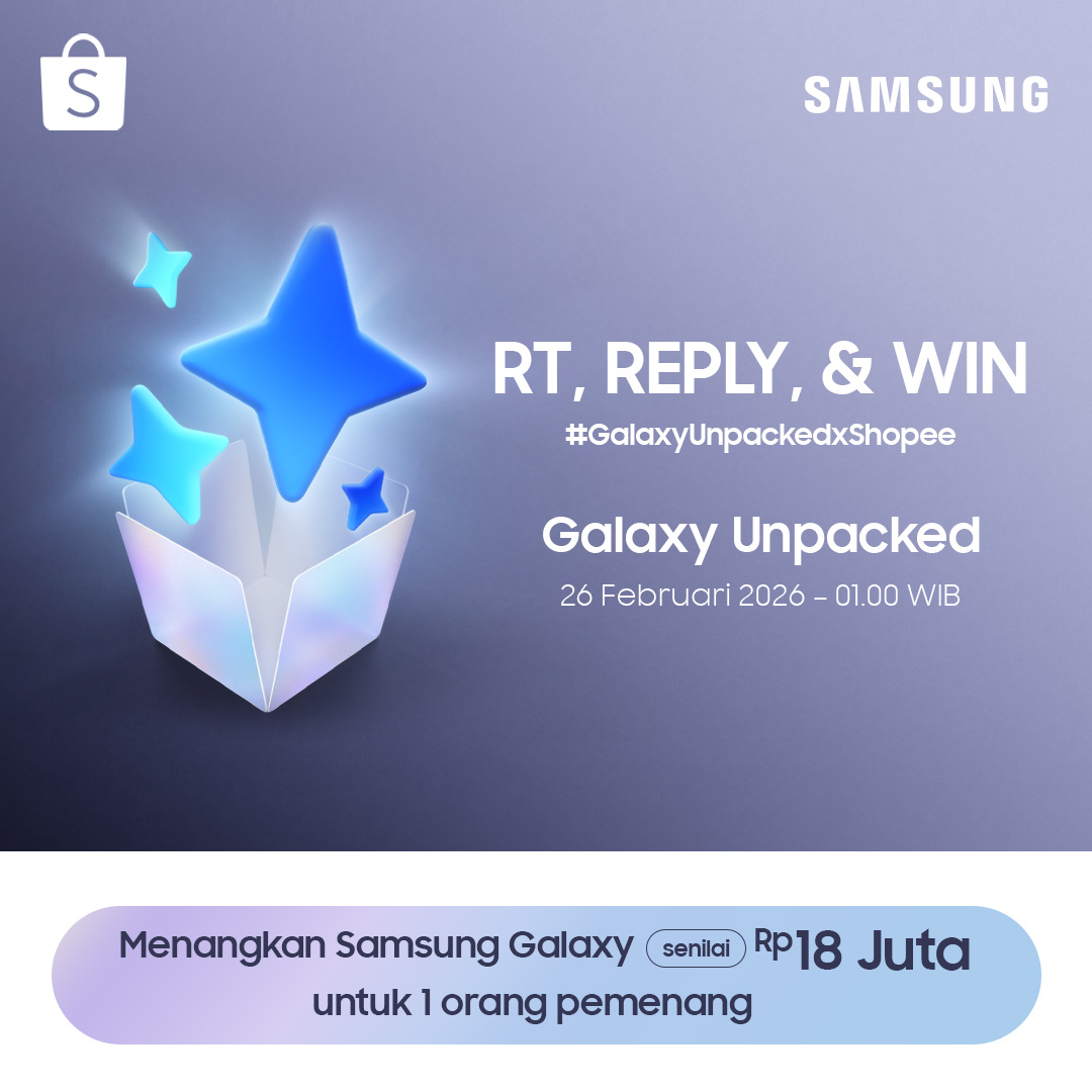 ✨GIVEAWAY SAMSUNG GALAXY ✨

Menangkan Samsung Galaxy senilai 18 JUTA dari Shopee &amp; Samsung! 
Caranya:
- Follow <a href="/ShopeeID/">Shopee Indonesia</a> 
- RT &amp; Klik shope.ee/3VL8TuxFkX 
- Reply "Super excited kepoin fitur Galaxy AI terbaru &amp; siap nonton #GalaxyUnpacked #GalaxyUnpackedxShopee #YouAndAICan