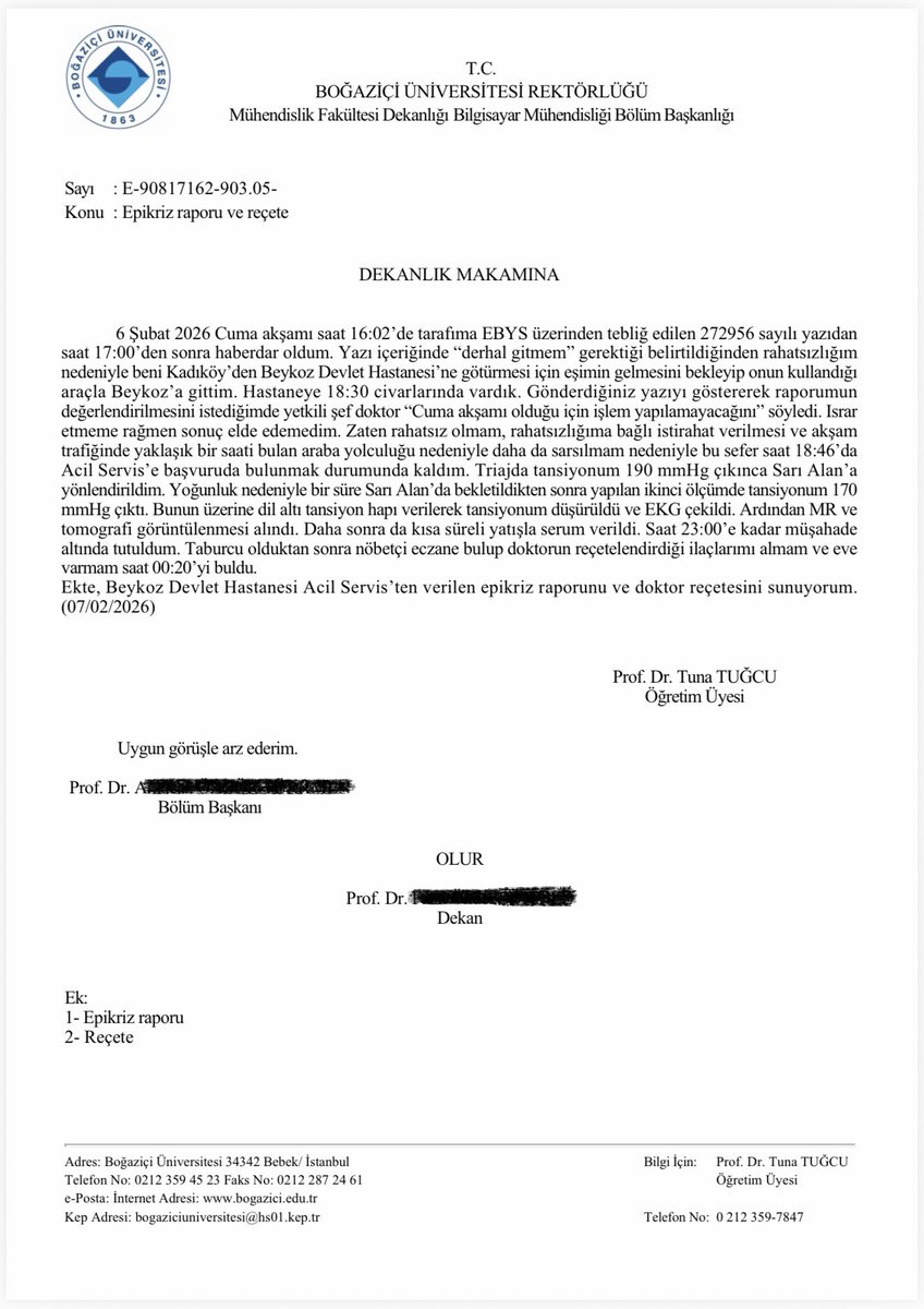 Boğaziçi Üniversitesi Öğretim Üyesi Prof. Dr. Tuna Tuğcu, son 4 yıldır, hakkında başlatılan 17 ayrı disiplin soruşturması süreciyle ağır bir mobbing altında bulunuyor. Son vakayı ise geçtiğimiz hafta yaşadık.

Tuna Tuğcu, 3 gün istirahat raporu almışken, "raporun fenne